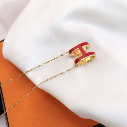 [Clover-Jewelry]HM CLIC RED ENAMEL GOLD NECKLACE