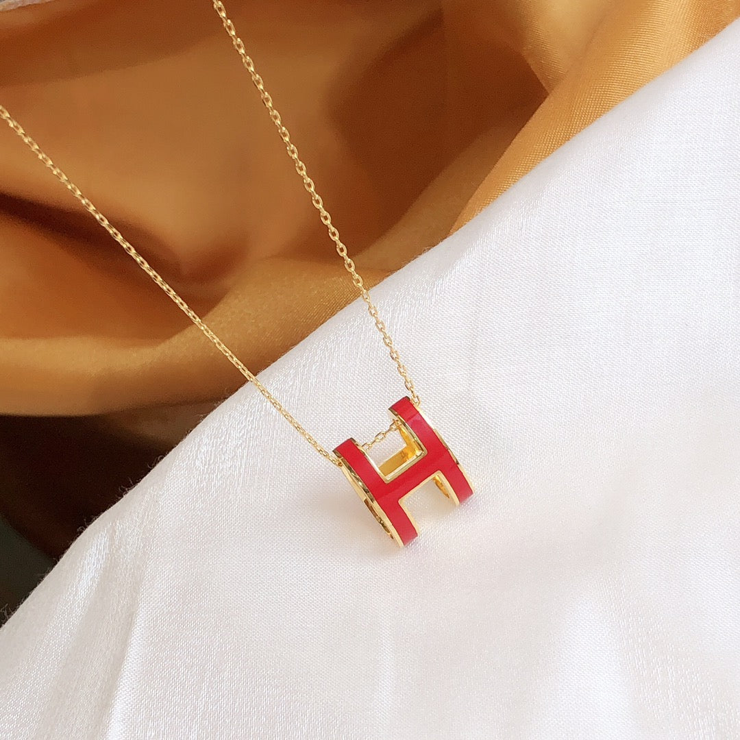 [Clover-Jewelry]HM CLIC RED ENAMEL GOLD NECKLACE