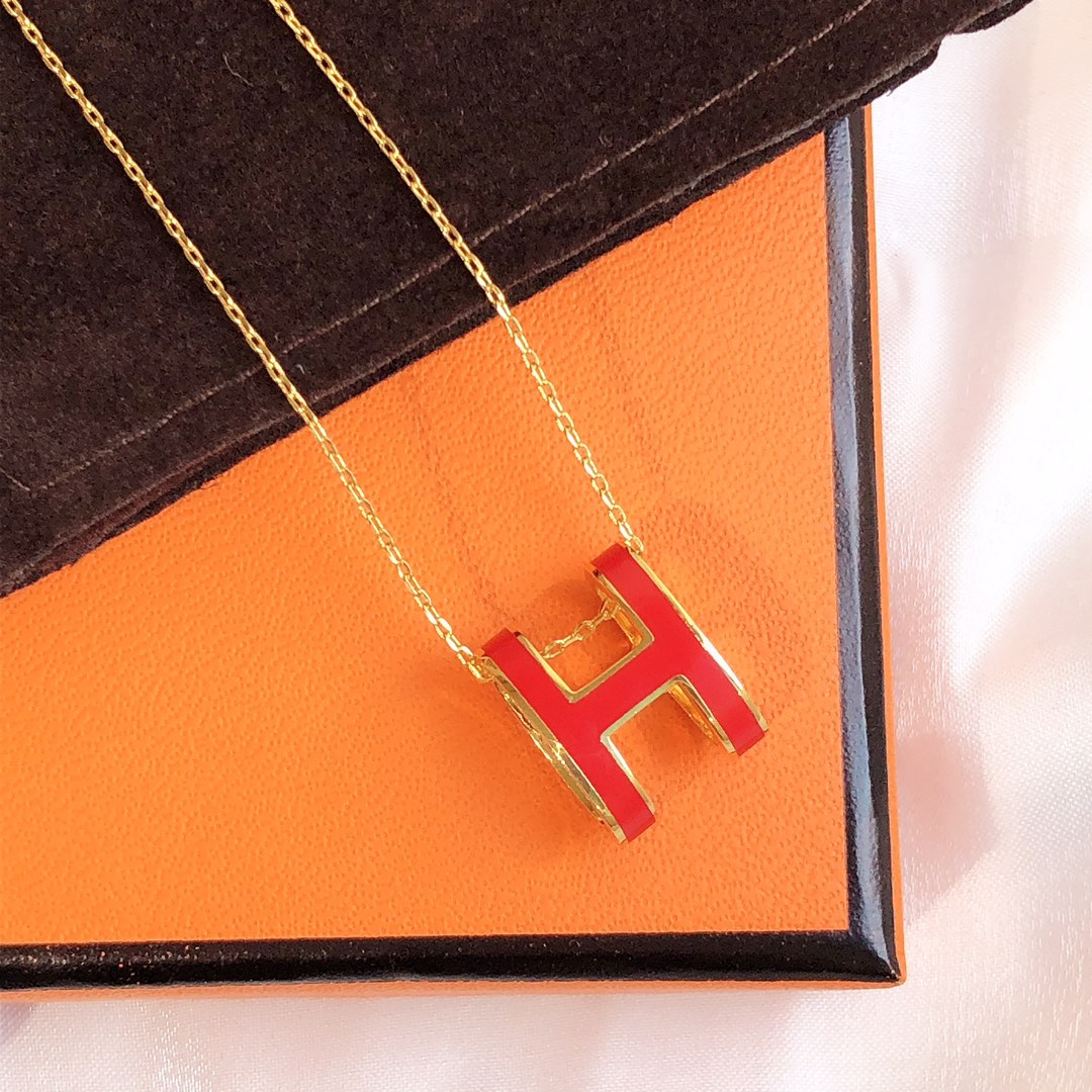 [Clover-Jewelry]HM CLIC RED ENAMEL GOLD NECKLACE