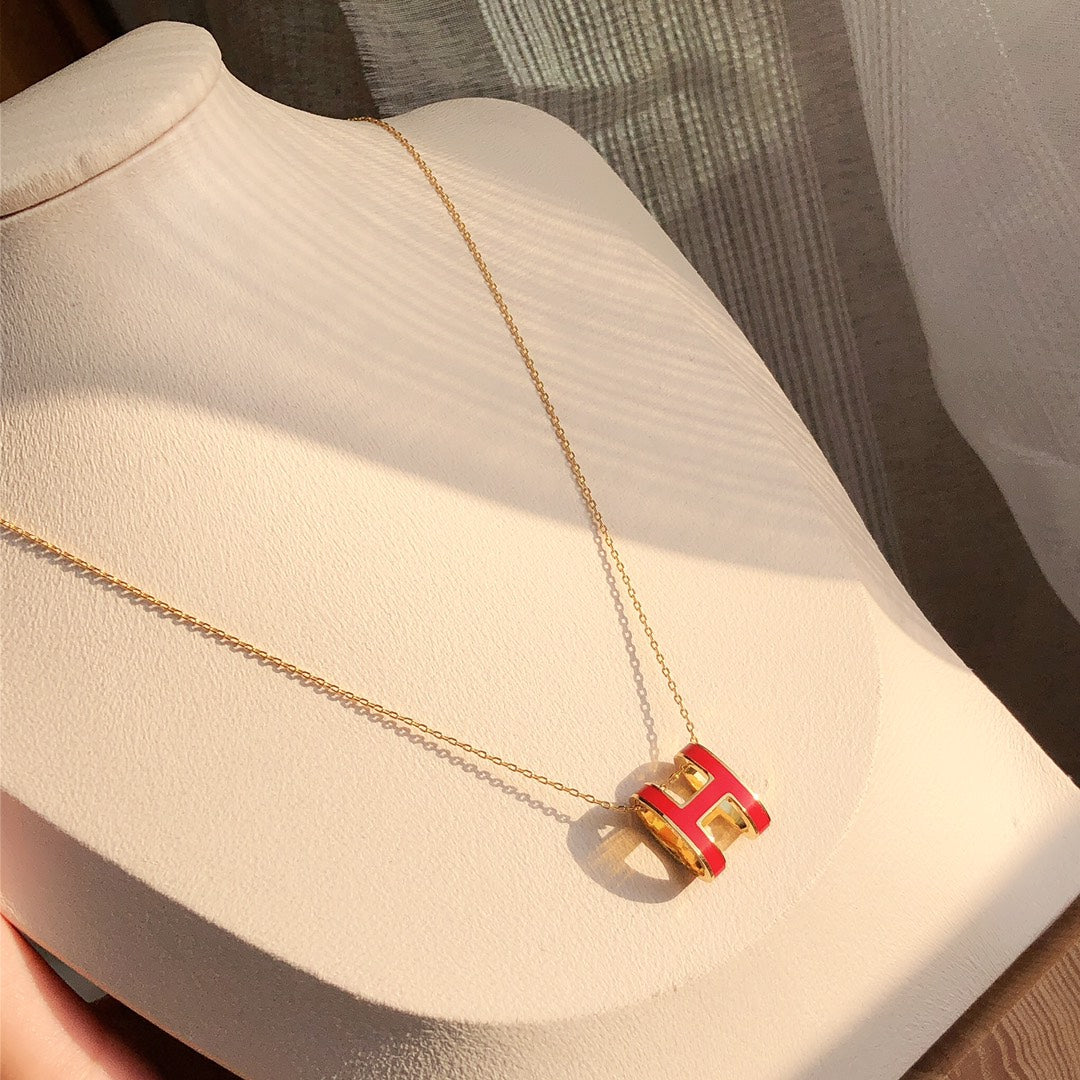 [Clover-Jewelry]HM CLIC RED ENAMEL GOLD NECKLACE