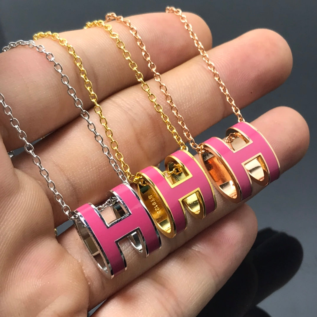 [Clover-Jewelry]H NECKLACE PINK