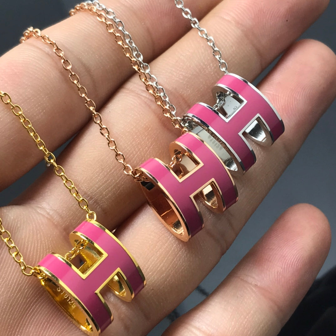 [Clover-Jewelry]H NECKLACE PINK