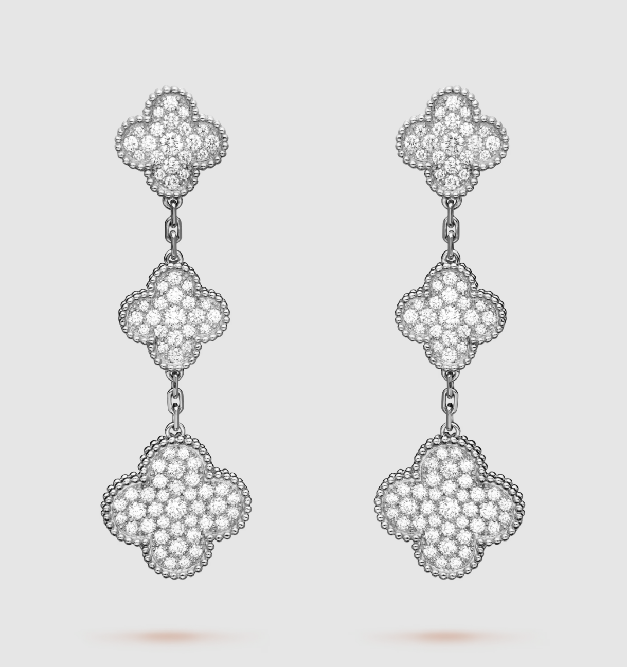 [Clover-Jewelry]CLOVER 3 MOTIF DIAMOND SILVER DROP EARRINGS