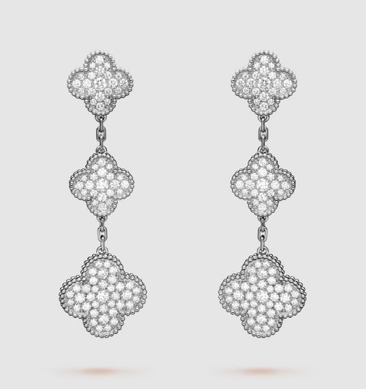 [Clover-Jewelry]CLOVER 3 MOTIF DIAMOND SILVER DROP EARRINGS