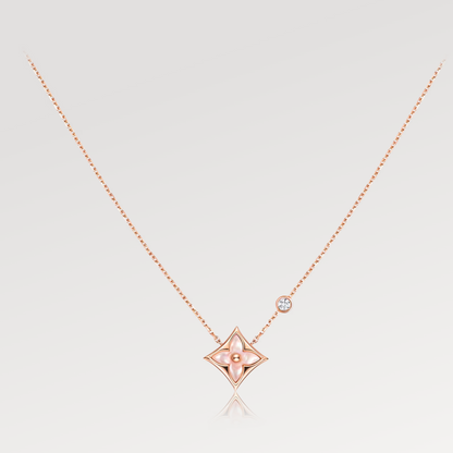 [Clover-Jewelry]STAR PINK MOP 1 DIAMOND PINK GOLD NECKLACE