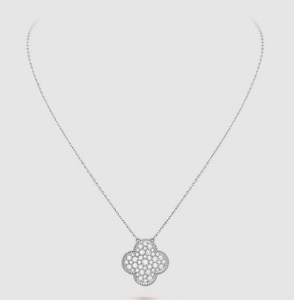 [Clover-Jewelry]CLOVER 25MM LARGE PENDANT DIAMOND PAVED SILVER NECKLACE