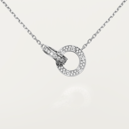 [Clover-Jewelry]LOVE 7.6MM NECKLACE ROSE GOLD AND SILVER  FULL DIAMOND