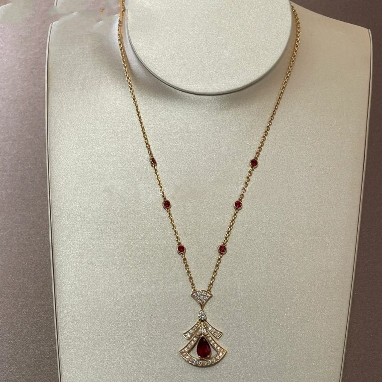 [Clover-Jewelry]DREAM NECKLACE CARNELIAN DIAMOND PINK GOLD