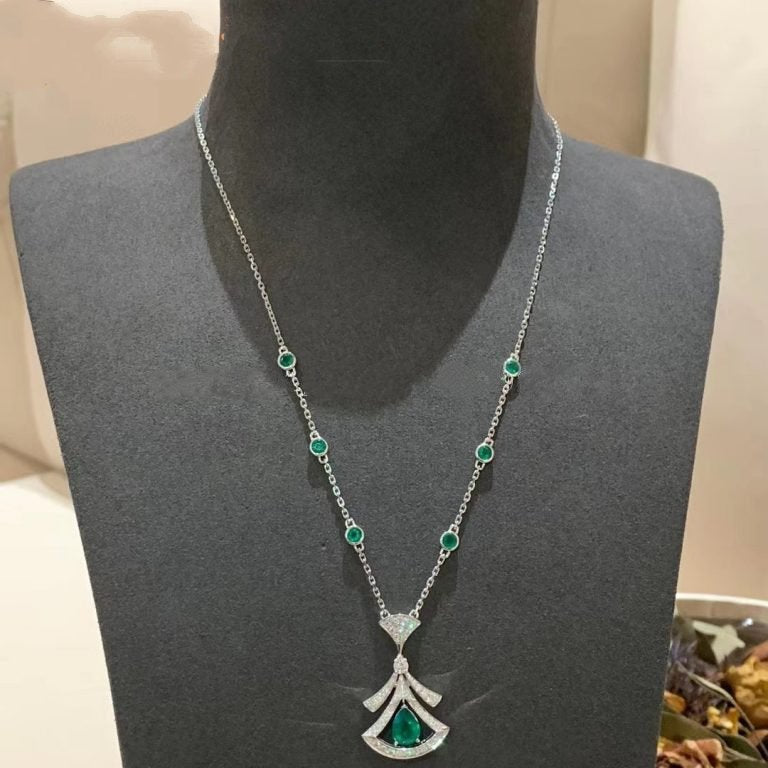 [Clover-Jewelry]DREAM NECKLACE MALACHITE DIAMOND SILVER