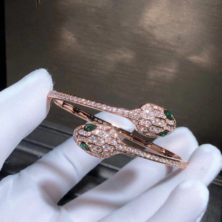 [Clover-Jewelry]SERPENTI BRACELET PINK GOLD MALACHITE DIAMOND DOUBLE SNAKE