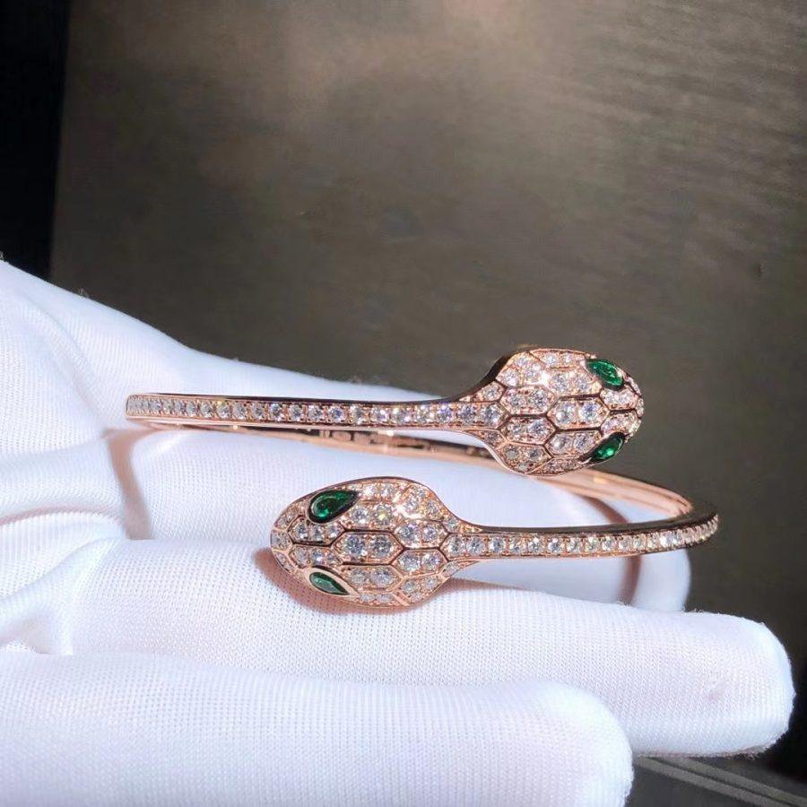 [Clover-Jewelry]SERPENTI BRACELET PINK GOLD MALACHITE DIAMOND DOUBLE SNAKE