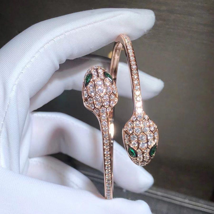 [Clover-Jewelry]SERPENTI BRACELET PINK GOLD MALACHITE DIAMOND DOUBLE SNAKE