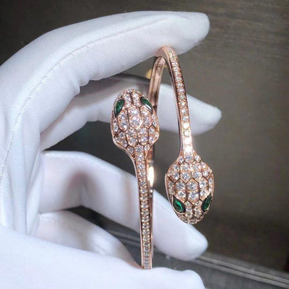 [Clover-Jewelry]SERPENTI BRACELET PINK GOLD MALACHITE DIAMOND DOUBLE SNAKE