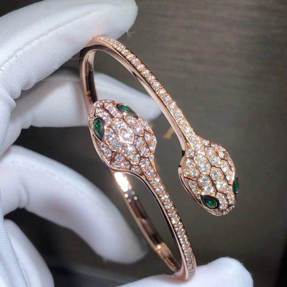 [Clover-Jewelry]SERPENTI BRACELET PINK GOLD MALACHITE DIAMOND DOUBLE SNAKE