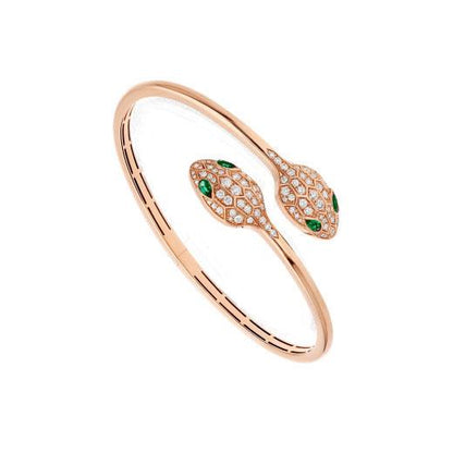 [Clover-Jewelry]SERPENTI BRACELET PINK GOLD MALACHITE DIAMOND DOUBLE SNAKE