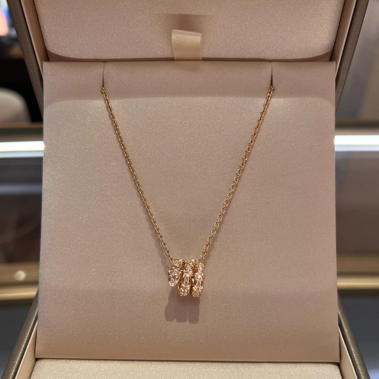 [Clover-Jewelry]SERPENTI PINK GOLD NECKLACE DOUBLE RING DIAMOND