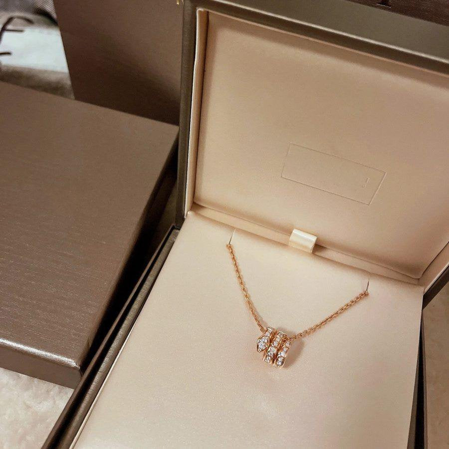 [Clover-Jewelry]SERPENTI PINK GOLD NECKLACE DOUBLE RING DIAMOND