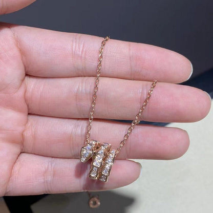 [Clover-Jewelry]SERPENTI PINK GOLD NECKLACE DOUBLE RING DIAMOND