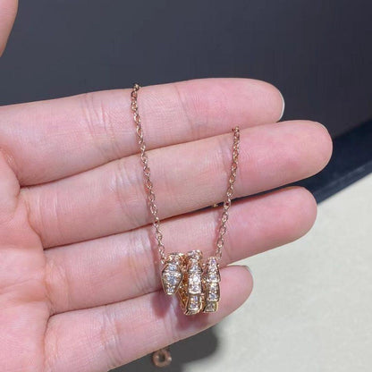 [Clover-Jewelry]SERPENTI PINK GOLD NECKLACE DOUBLE RING DIAMOND