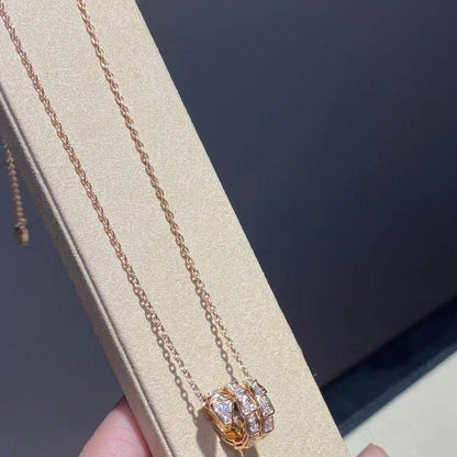 [Clover-Jewelry]SERPENTI PINK GOLD NECKLACE DOUBLE RING DIAMOND