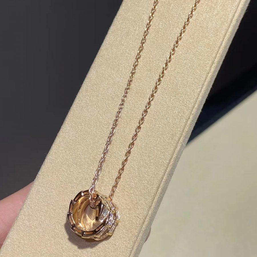 [Clover-Jewelry]SERPENTI PINK GOLD NECKLACE DOUBLE RING DIAMOND