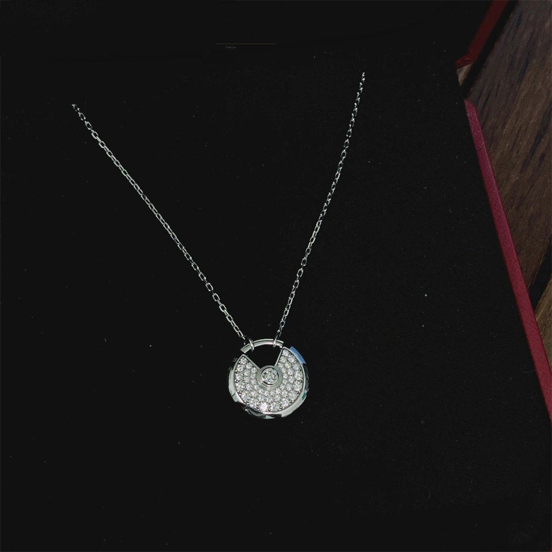 [Clover-Jewelry]AMULETTE SILVER FULL DIAMOND NECKLACE