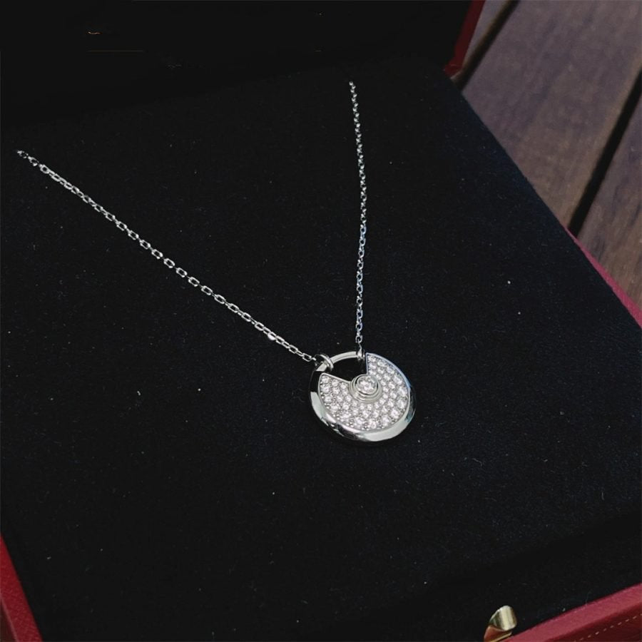 [Clover-Jewelry]AMULETTE SILVER FULL DIAMOND NECKLACE