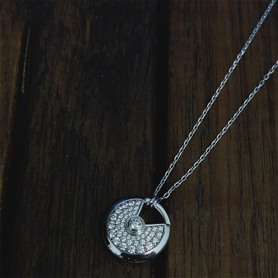 [Clover-Jewelry]AMULETTE SILVER FULL DIAMOND NECKLACE