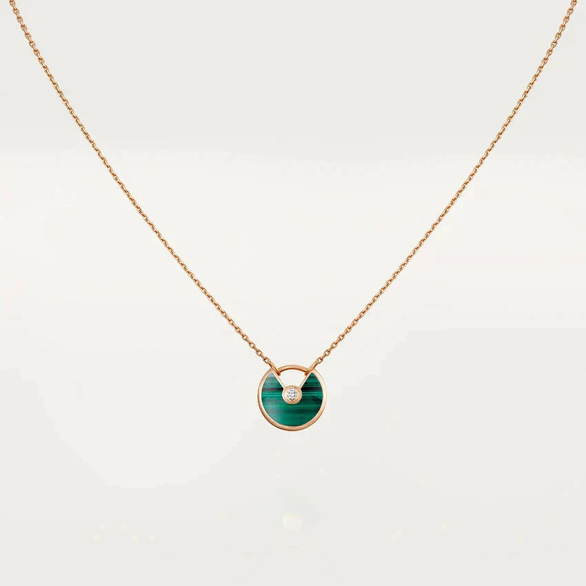 [Clover-Jewelry]AMULETTE ROSE GOLD MALACHITE NECKLACE