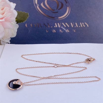 [Clover-Jewelry]AMULETTE ROSE GOLD ONYX NECKLACE