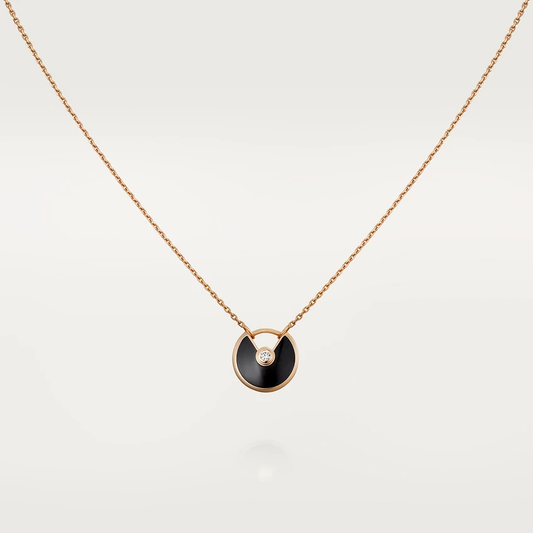 [Clover-Jewelry]AMULETTE ROSE GOLD ONYX NECKLACE