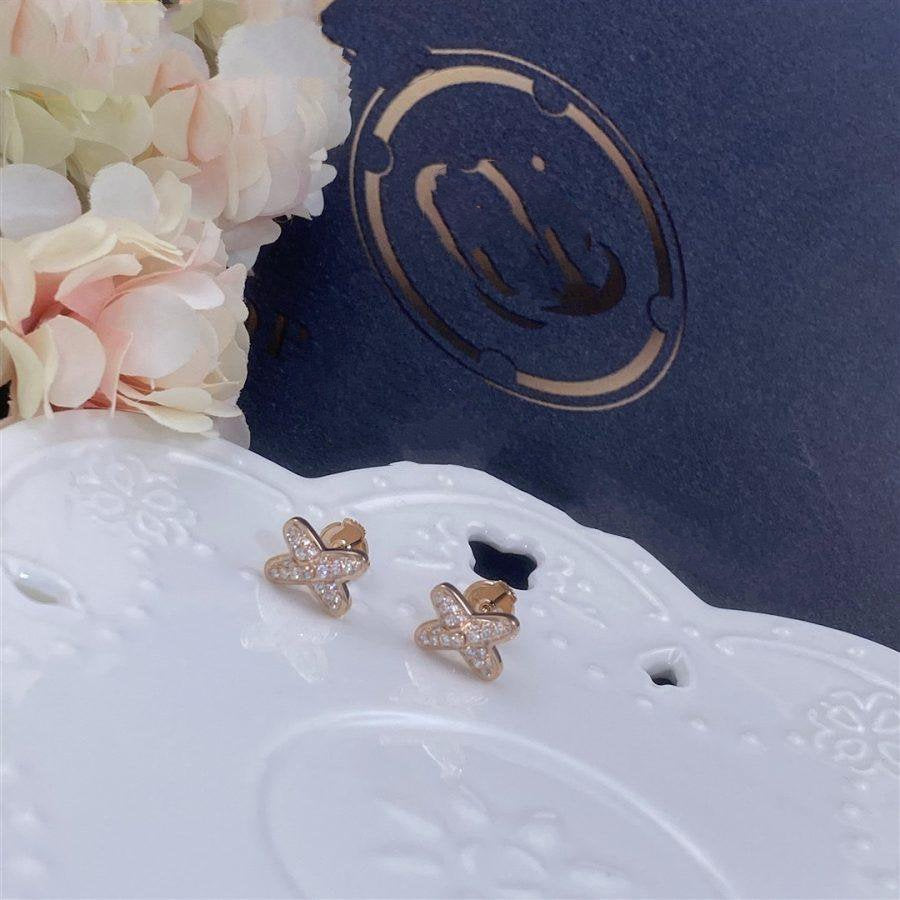 [Clover-Jewelry]JEUX DE PINK GOLD DIAMOND EARRINGS