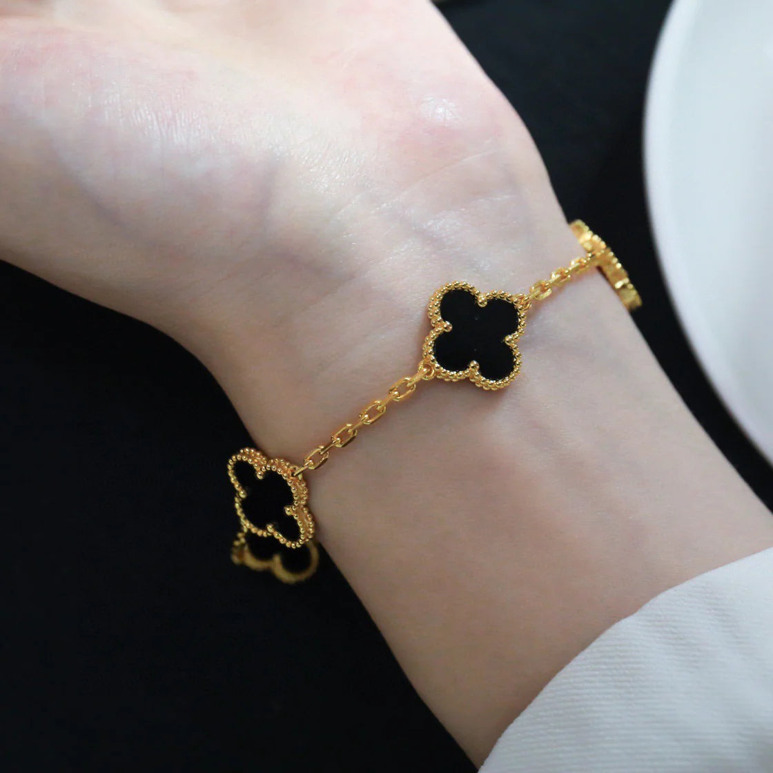 [Clover-Jewelry]CLOVER  5 MOTIFS BLACK ONYX BRACELET