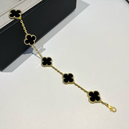 [Clover-Jewelry]CLOVER  5 MOTIFS BLACK ONYX BRACELET