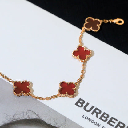 [Clover-Jewelry]CLOVER 5 MOTIFS RED AGATE  BRACELET