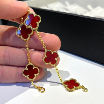 [Clover-Jewelry]CLOVER 5 MOTIFS RED AGATE  BRACELET