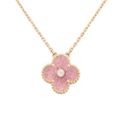 [Clover-Jewelry]CLOVER 15MM DIAMOND RHODONITE NECKLACE