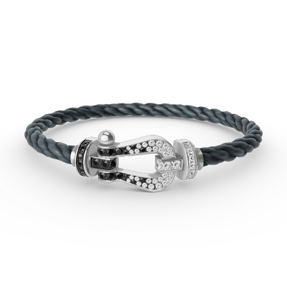 [Clover-Jewelry]FORCE LARGE HORSESHOE BLACK WHITE DIAMOND BRACELET SILVER