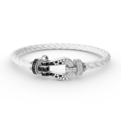 [Clover-Jewelry]FORCE LARGE HORSESHOE BLACK WHITE DIAMOND BRACELET SILVER