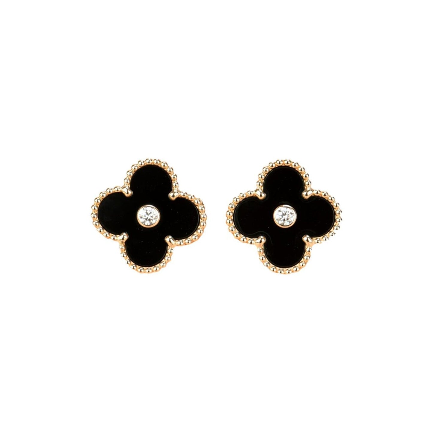 [Clover-Jewelry]CLOVER MEDIUM 1 MOTIFS ONYX DIAMOND EARRINGS