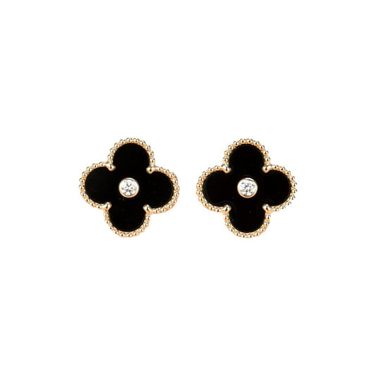 [Clover-Jewelry]CLOVER MEDIUM 1 MOTIFS ONYX DIAMOND EARRINGS