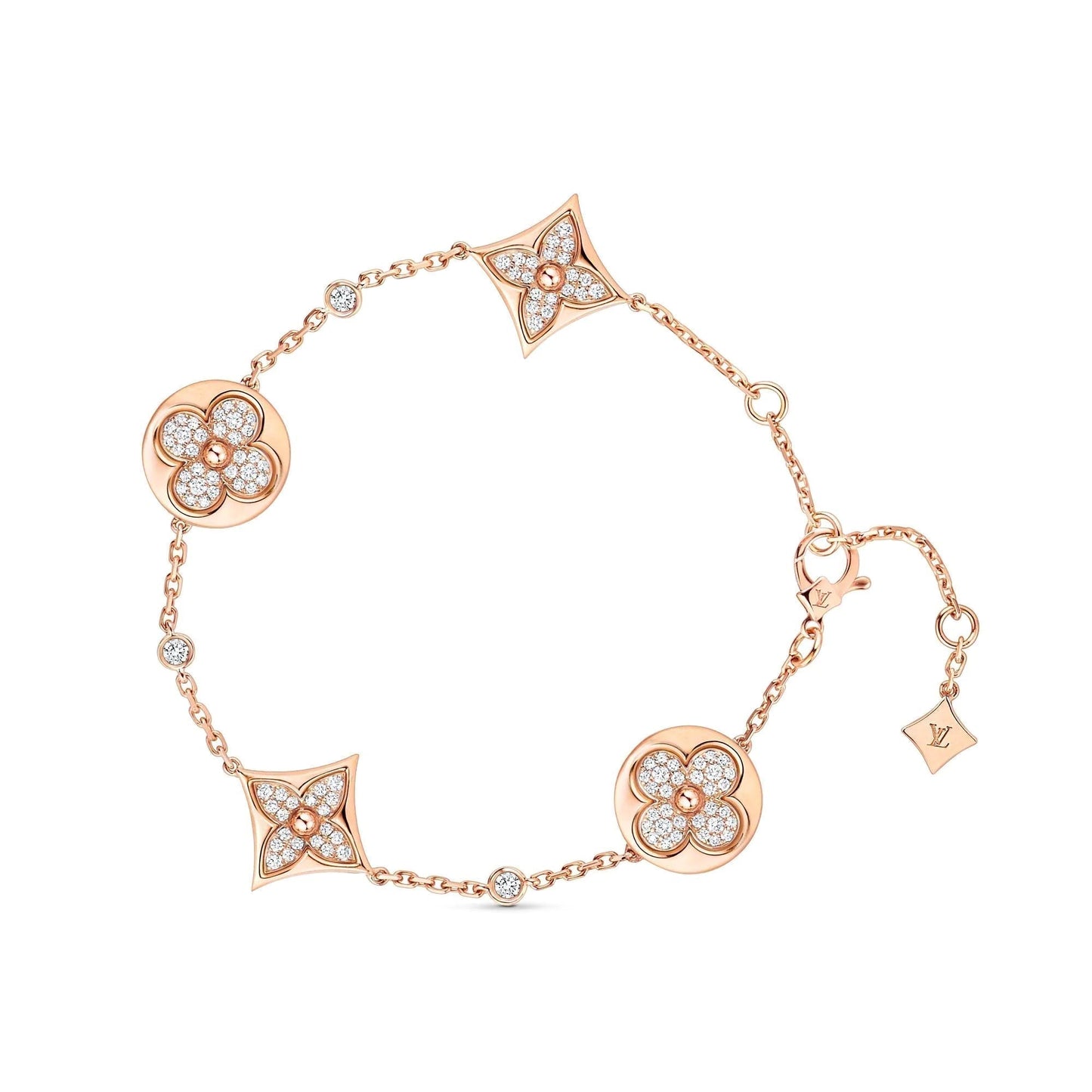 [Clover-Jewelry]STAR AND SUN 4 MOTIFS GOLD DIAMONDS BRACELET