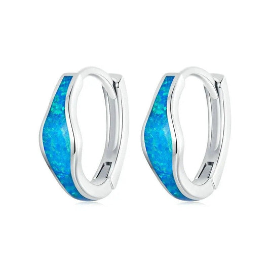 Opal Hoop Earrings for Women White Gold Plated