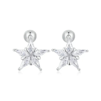 Shiny Star Stud Earrings Platinum Plated Cubic Zirconia Earrings