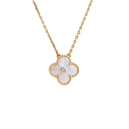 [Clover-Jewelry]CLOVER 15MM DIAMOND WHITE FRITILLARIA NECKLACE