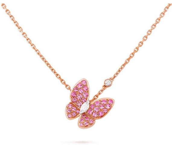 [Clover-Jewelry]BUTTERFLY RED DIAMOND ROSE GOLD NECKLACE