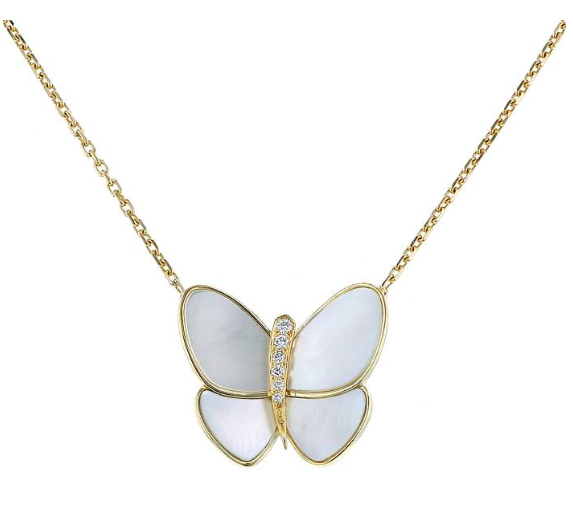 [Clover-Jewelry]BUTTERFLY GOLD MOP DIAMOND NECKLACE