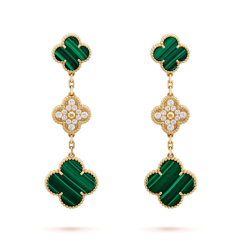 [Clover-Jewelry]CLOVER EARRINGS GOLD MALACHITE DIAMOND 3 MOTIF