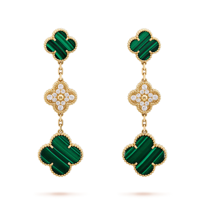 [Clover-Jewelry]CLOVER EARRINGS GOLD MALACHITE DIAMOND 3 MOTIF