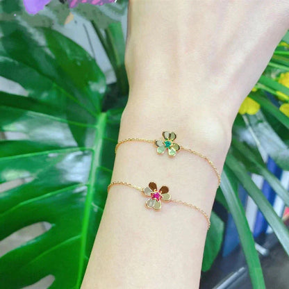 [Clover-Jewelry]FRIVOLE GOLD FLOWER PINK MALACHITE BRACELET